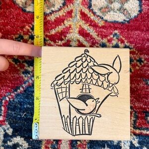 Wooden Birdhouse Stamp with Birds